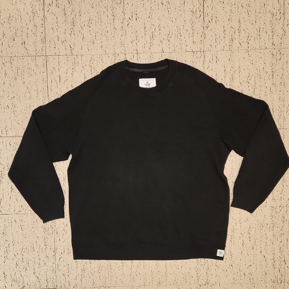 Reigning Champ Deep Black Waffle Knit Cotton Pullover Crewneck Sweater